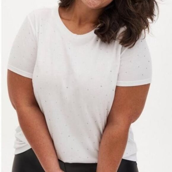 Torrid Top Women 28 White Pullover Rhinestone Neutral Retro 80s Summer Feminine - Picture 1 of 15
